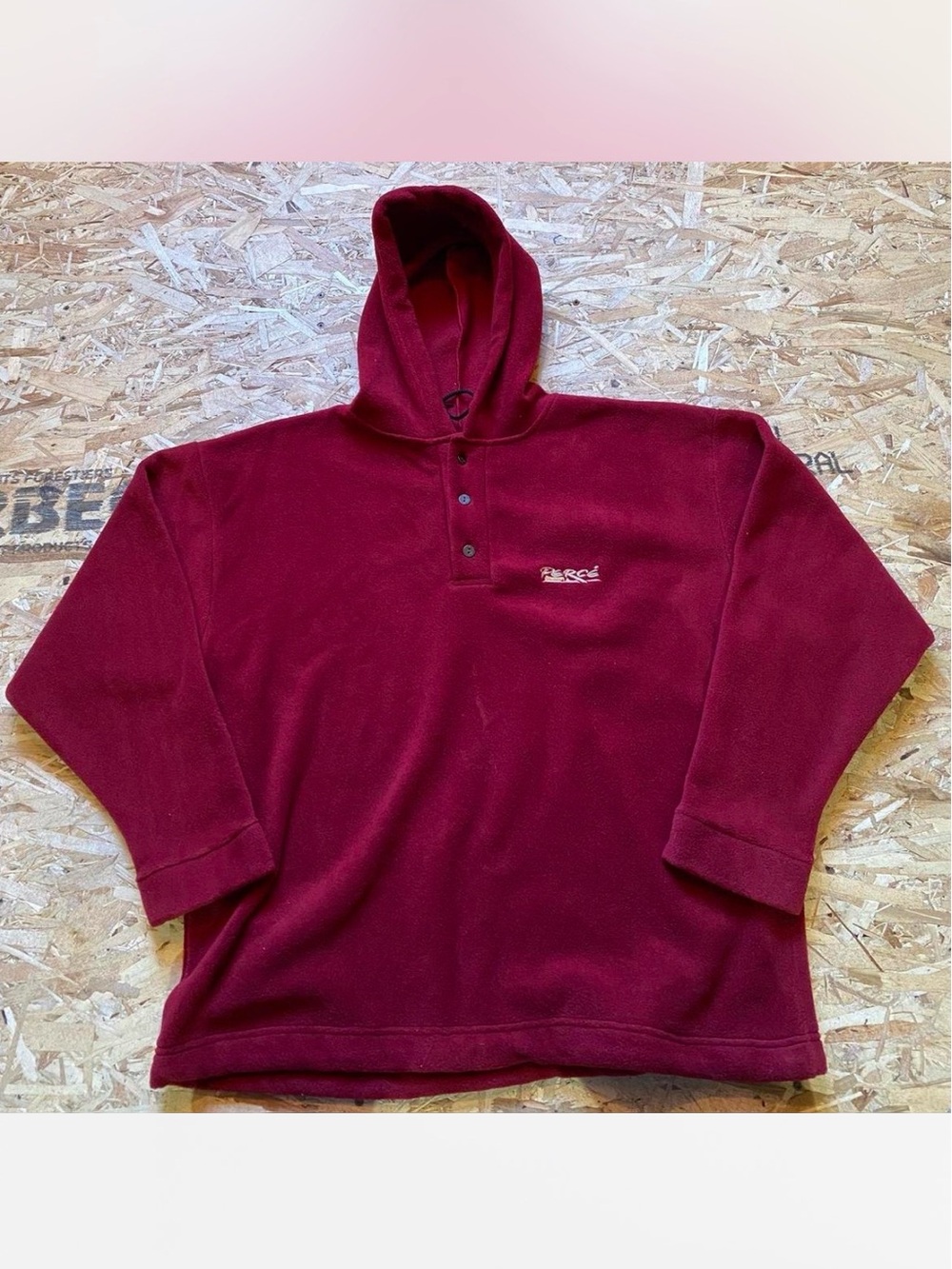Men's Burgundy « Percé » Hooded Fleece Pullover with Button Placket